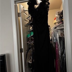 Elegant Black Ruffled Neck Evening Dress - worn once